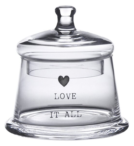 Úložná transparentná nádoba dóza s viečkom a srdiečkom Love - Ø 12*13 cm - Clayre & Eef