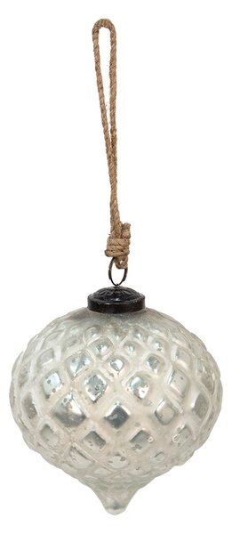 Strieborná antik sklenená vianočná ozdoba - Ø 12*13 cm - Clayre & Eef