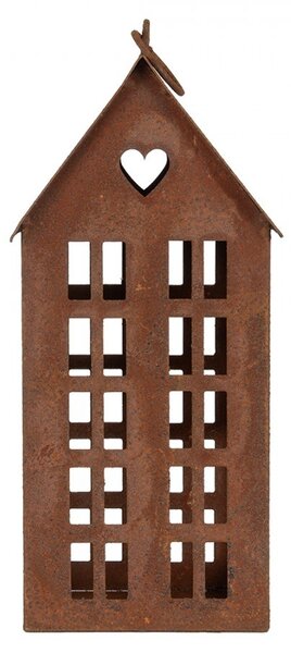 Hrdzavý svietnik v tvare domčeka Rustic Charm - 13*11*30 cm - Clayre & Eef