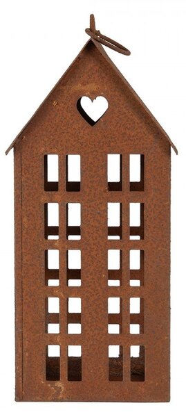 Hrdzavý svietnik v tvare domčeka Rustic Charm - 13*11*30 cm - Clayre & Eef
