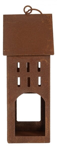 Hrdzavý svietnik v tvare domčeka Rustic Charm - 13*11*30 cm - Clayre & Eef