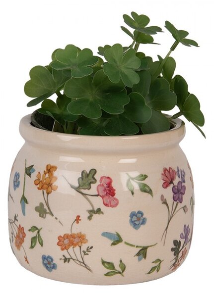 Keramický kvetináč s kvetinami Colourful Flowers S - Ø 12*10 cm - Clayre & Eef