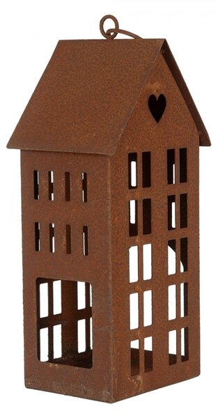 Hrdzavý svietnik v tvare domčeka Rustic Charm - 13*11*30 cm - Clayre & Eef