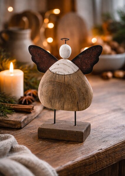 Dekorácia drevená figúrka anjel Angel Rustic M - 13*5*19 cm - Clayre & Eef