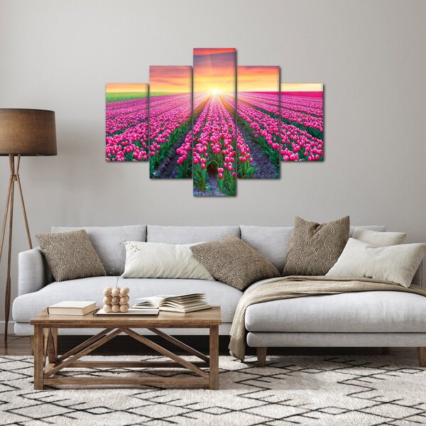 Obraz poľa tulipánov so slnkom (150x105 cm)