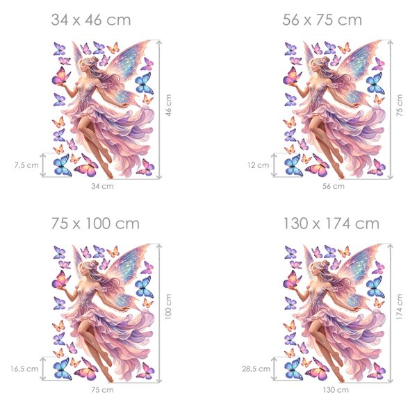 Nalepte.cz Dievča s motýlikmi textilní prelepiteľné nálepky na stenu arch 34 x 46 cm