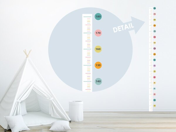 Nalepte.cz Pastelový detský meter textilní prelepiteľná nálepka na stenu výška 140 cm