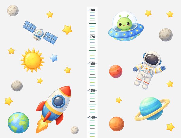 Nalepte.cz Detský meter vesmír textilní prelepiteľná nálepka na stenu výška 160 cm