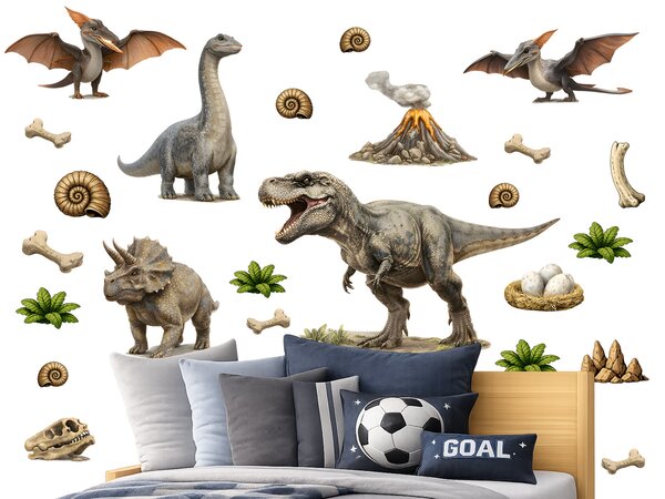 Nalepte.cz Realistické dinosaury textilní prelepiteľné nálepky na stenu arch 46 x 35 cm