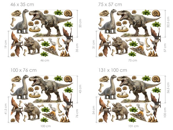 Nalepte.cz Realistické dinosaury textilní prelepiteľné nálepky na stenu arch 46 x 35 cm