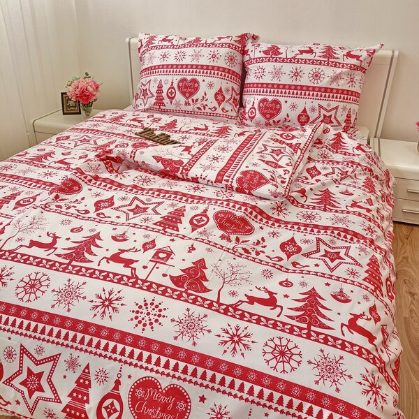 Obliečky bavlnené Vianočné obliečky Christmas červené - 1x Vankúš 90x70cm, 1x Paplón 140x200cm