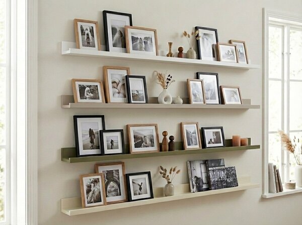 Nástenná polica na obrazy FOTOPLANK 120 cm, biela