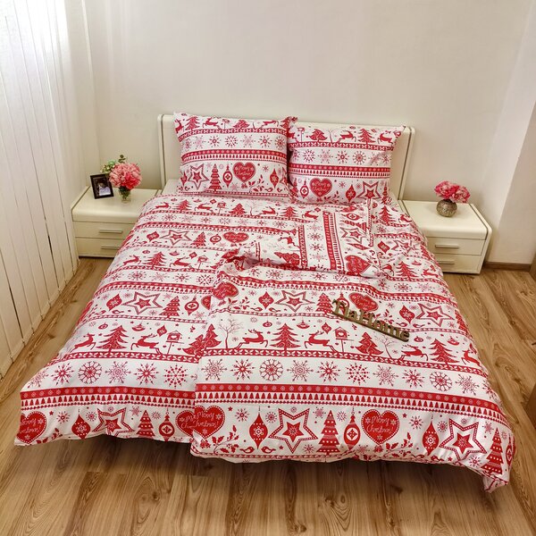 Obliečky bavlnené Vianočné obliečky Christmas červené - 1x Vankúš 90x70cm, 1x Paplón 140x200cm