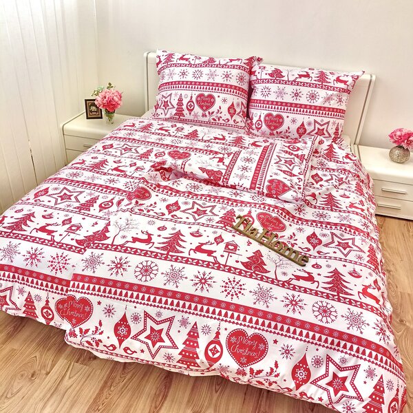 Obliečky bavlnené Vianočné obliečky Christmas červené - 1x Vankúš 90x70cm, 1x Paplón 140x200cm