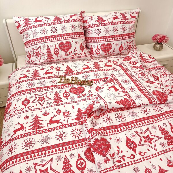 Obliečky bavlnené Vianočné obliečky Christmas červené - 1x Vankúš 90x70cm, 1x Paplón 140x200cm