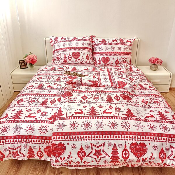 Obliečky bavlnené Vianočné obliečky Christmas červené - 1x Vankúš 90x70cm, 1x Paplón 140x200cm