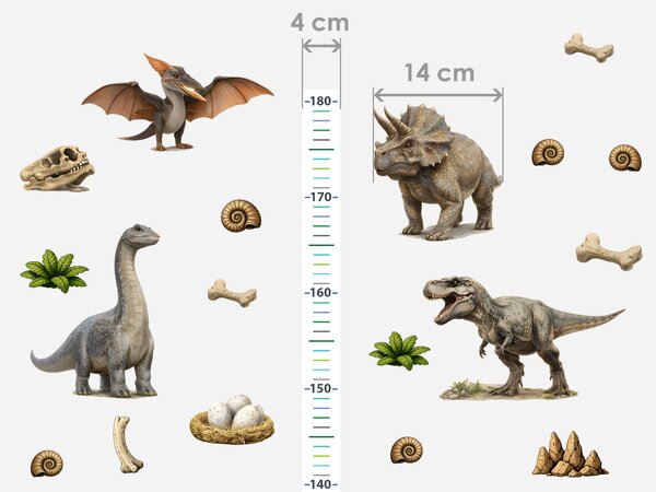 Nalepte.cz Metrové realistické dinosaury textilní prelepiteľné nálepky na stenu výška 160 cm