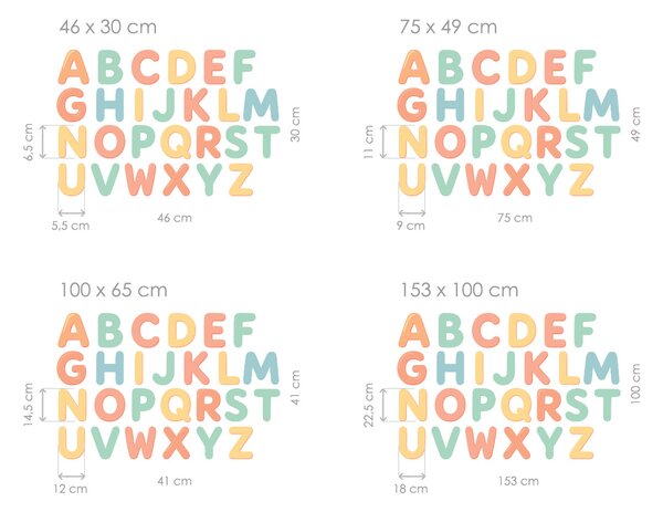 Nalepte.cz Abeceda pre deti textilní prelepiteľné nálepky na stenu arch 46 x 30 cm