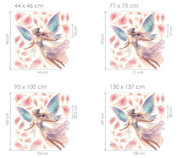 Nalepte.cz Kvetinové dievča víla textilní prelepiteľné nálepky na stenu arch 44 x 46 cm