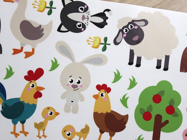 Nalepte.cz Zvieratká z farmy textilní prelepiteľné nálepky na stenu arch 70 x 26 cm