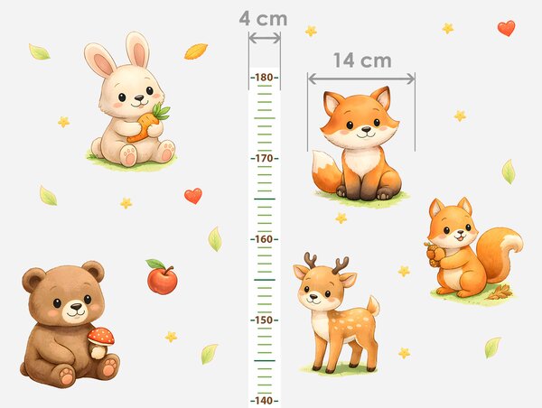 Nalepte.cz Meter lesné zvieratká textilní prelepiteľné nálepky na stenu výška 160 cm