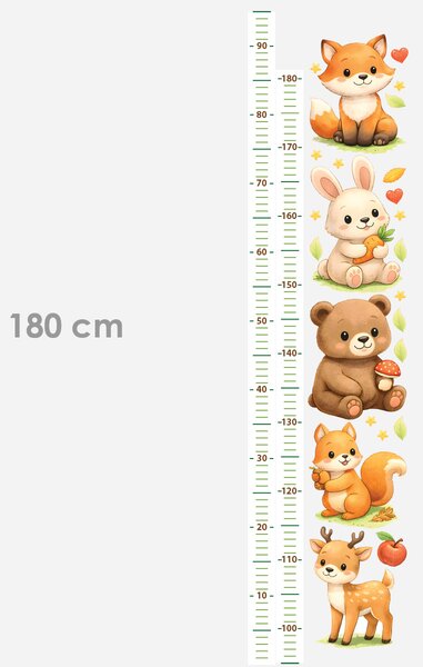 Nalepte.cz Meter lesné zvieratká textilní prelepiteľné nálepky na stenu výška 160 cm