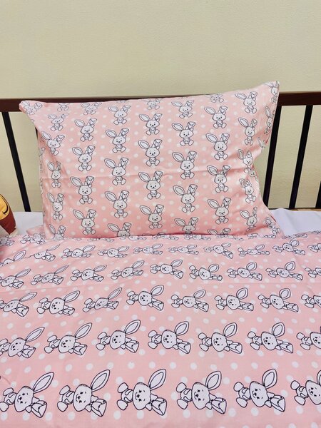 Obliečky bavlnené detské Zajačik ružový - Detský set 130x90cm + 65x45cm