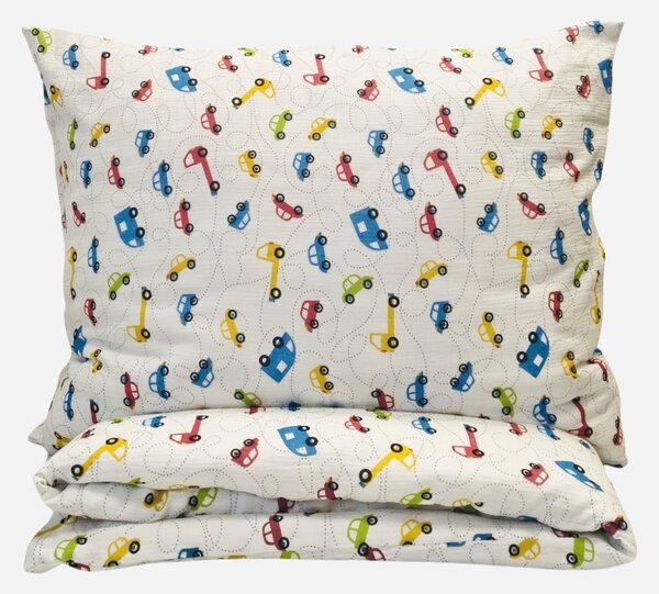Mušelínové obliečky Autíčko TiaHome - Detský set 130x90cm + 65x45cm