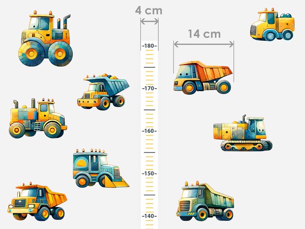 Nalepte.cz Stavebné stroje Metr textilní prelepiteľná nálepka na stenu výška 160 cm
