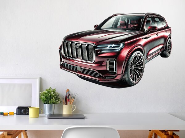 Nalepte.cz Červené auto SUV textilní prelepiteľná nálepka na stenu arch 46 x 31 cm