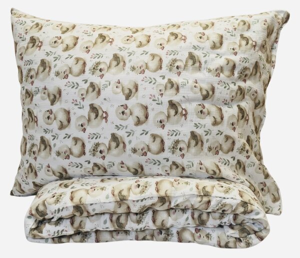 Mušelínové obliečky Kačičky TiaHome - Detský set 130x90cm + 65x45cm
