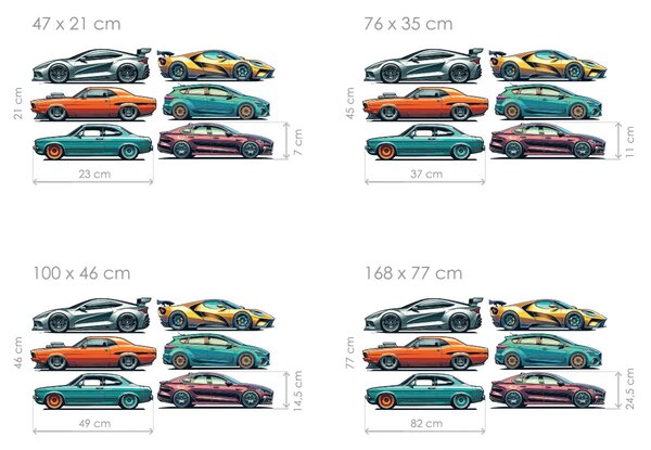 Nalepte.cz Osobné autá textilní prelepiteľné nálepky na stenu arch 47 x 21 cm