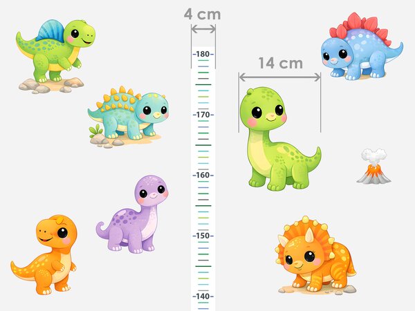 Nalepte.cz Meter dino dinosaury textilní prelepiteľné nálepky na stenu výška 160 cm