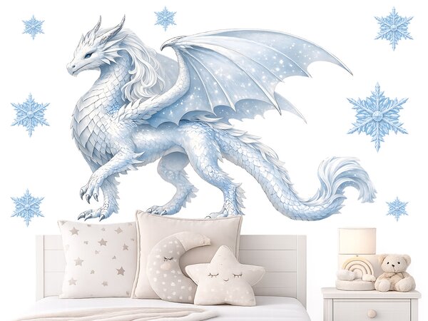 Nalepte.cz Ľadový drak Frozen textilní prelepiteľná nálepka na stenu arch 47 x 32 cm