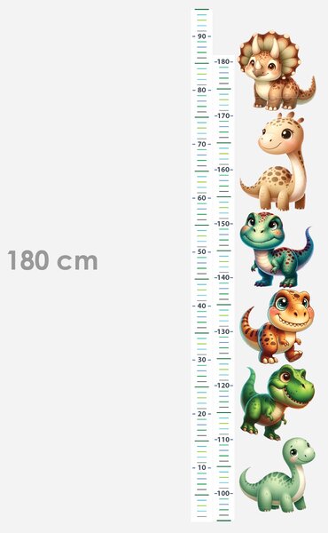 Nalepte.cz Detský meter s motívom dinosaurov textilní prelepiteľné nálepky na stenu výška 160 cm