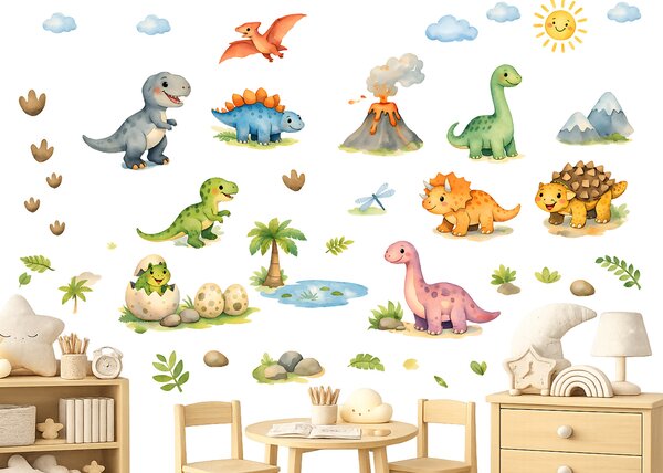 Nalepte.cz Kreslenie dinosaury textilní prelepiteľné nálepky na stenu arch 32 x 46 cm