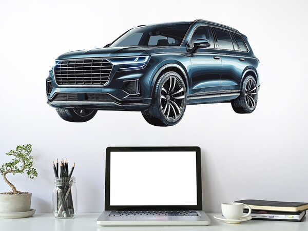 Nalepte.cz Auto modré SUV textilní prelepiteľná nálepka na stenu arch 47 x 24 cm