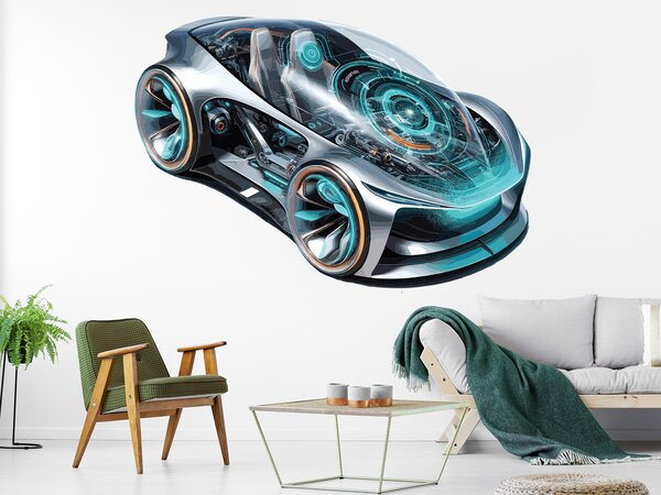 Nalepte.cz Auto z budúcnosti textilní prelepiteľná nálepka na stenu arch 20 x 14 cm
