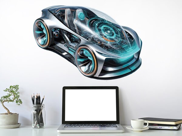 Nalepte.cz Auto z budúcnosti textilní prelepiteľná nálepka na stenu arch 20 x 14 cm