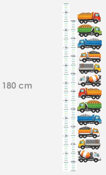 Nalepte.cz Detský meter s nákladnými autami textilní prelepiteľná nálepka na stenu výška 160 cm