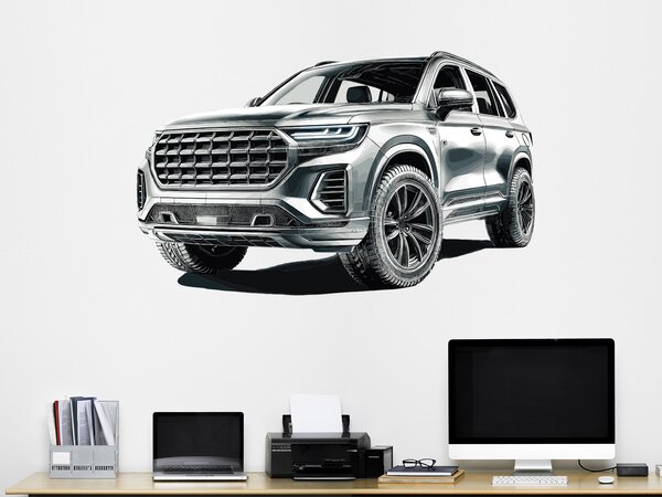 Nalepte.cz Auto strieborné SUV textilní prelepiteľná nálepka na stenu arch 47 x 29 cm