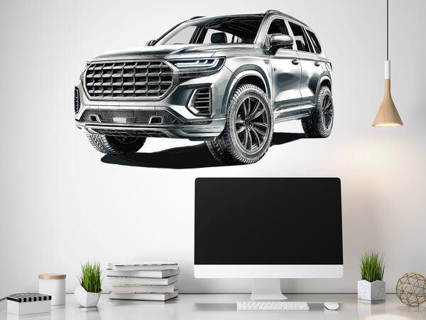 Nalepte.cz Auto strieborné SUV textilní prelepiteľná nálepka na stenu arch 47 x 29 cm