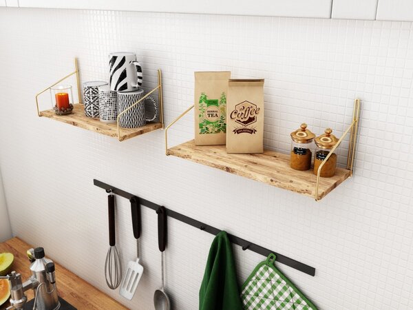 Hanah Home Nástenná polica Rafi smrekovec/zlatá