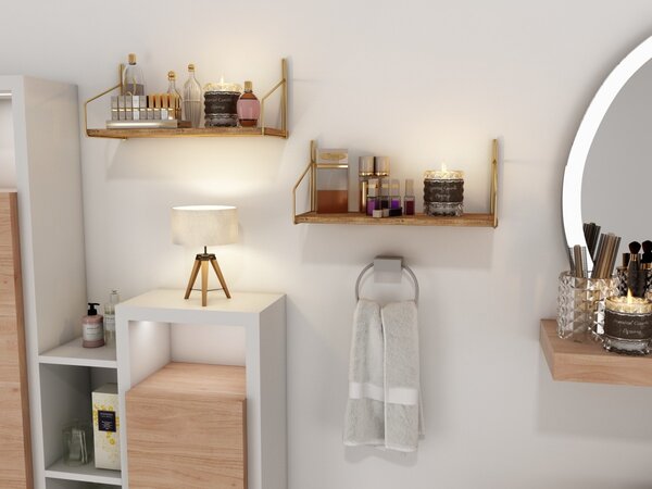 Hanah Home Nástenná polica Rafi smrekovec/zlatá
