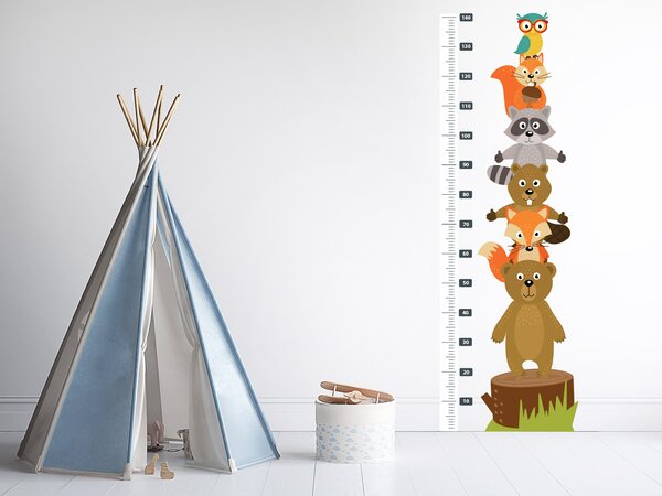 Nalepte.cz Detský meter so zvieratkami textilní prelepiteľná nálepka na stenu 47 x 141 cm