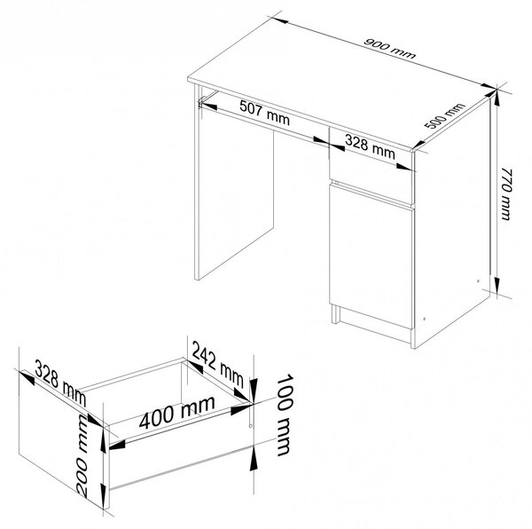 Ak furniture Psací stůl PIKSEL 90 cm dub artisan/bílý pravý