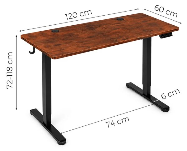 Elektrický písací stôl 120x60 cm, výškovo nastaviteľná 72-118 cm doska, dub