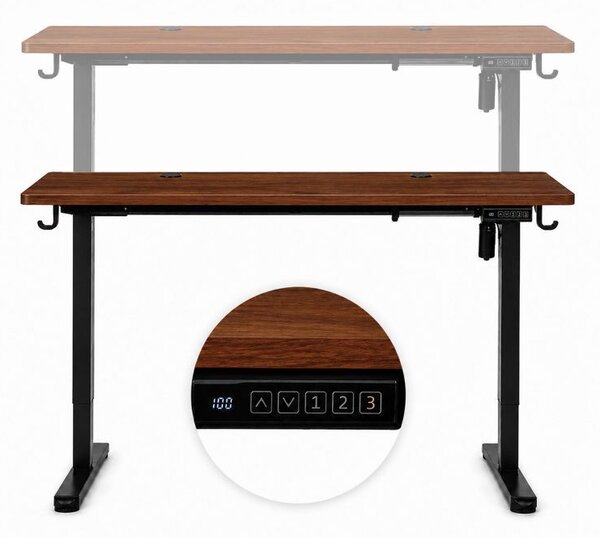 Elektrický písací stôl 120x60 cm, zdvíhateľný, výškovo nastaviteľná 72-118 cm, tmavý dub