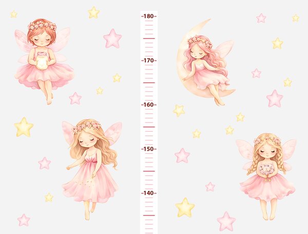 Nalepte.cz Meter akvarelových víl nálepky na stenu pre dievčatá výška 160 cm
