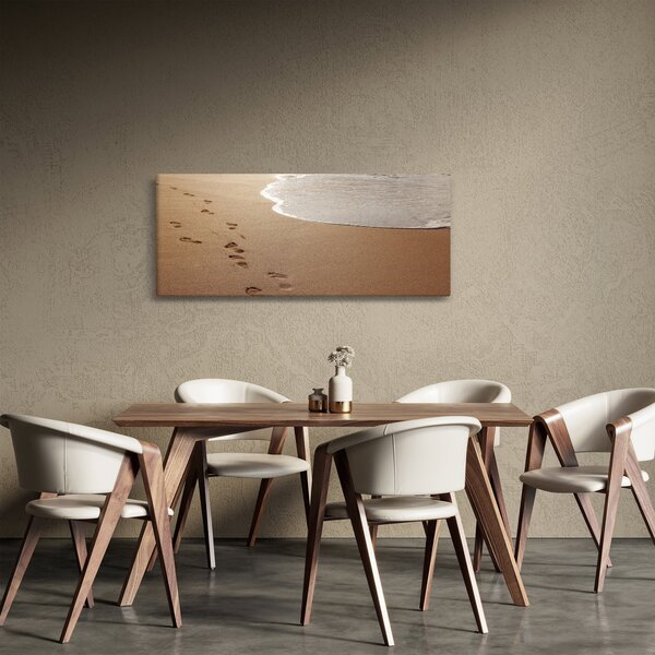 Obraz - stopy v piesku a more (120x50 cm)
